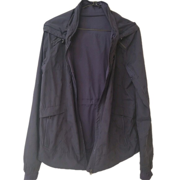 Lululemon Hooded Windbreaker Light Active Navy Blue Dot Print Women Sz 6 Jacket - Picture 3 of 12